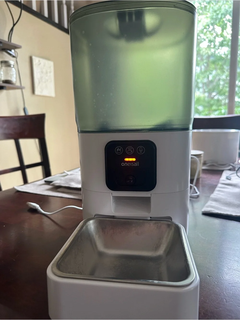 Automatic Cat Feeder with Clear Smoke Gray Hopper and White Base - Camera w/ mic